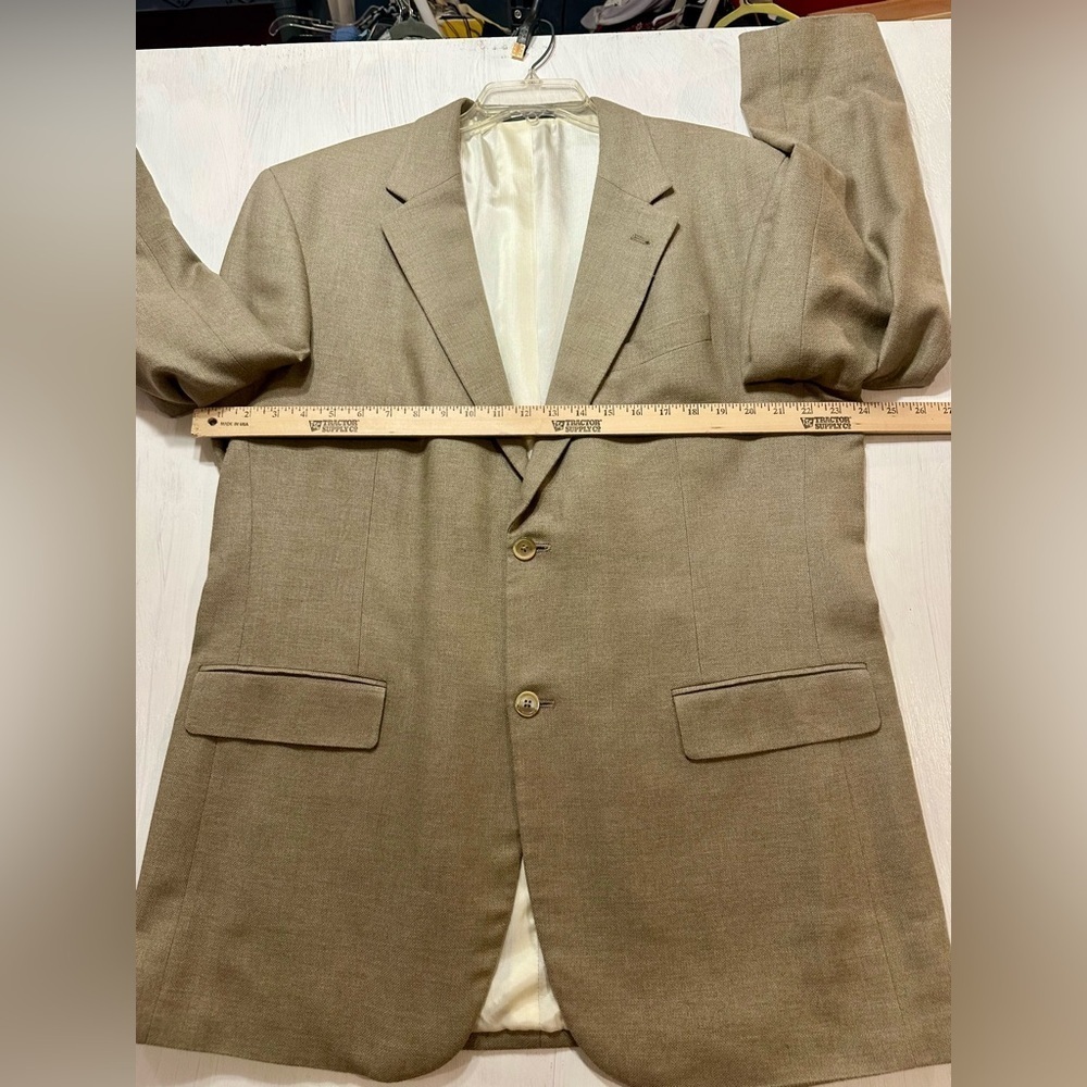 Oscar de la Renta Blazer 46L Tan Silk Wool Blend Two Button Sport Coat Jacket - Picture 2 of 10